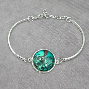 Green Silver Mood Bracelet Tree Floral Boho Retro Fashion‎ Jewelry 00315-99